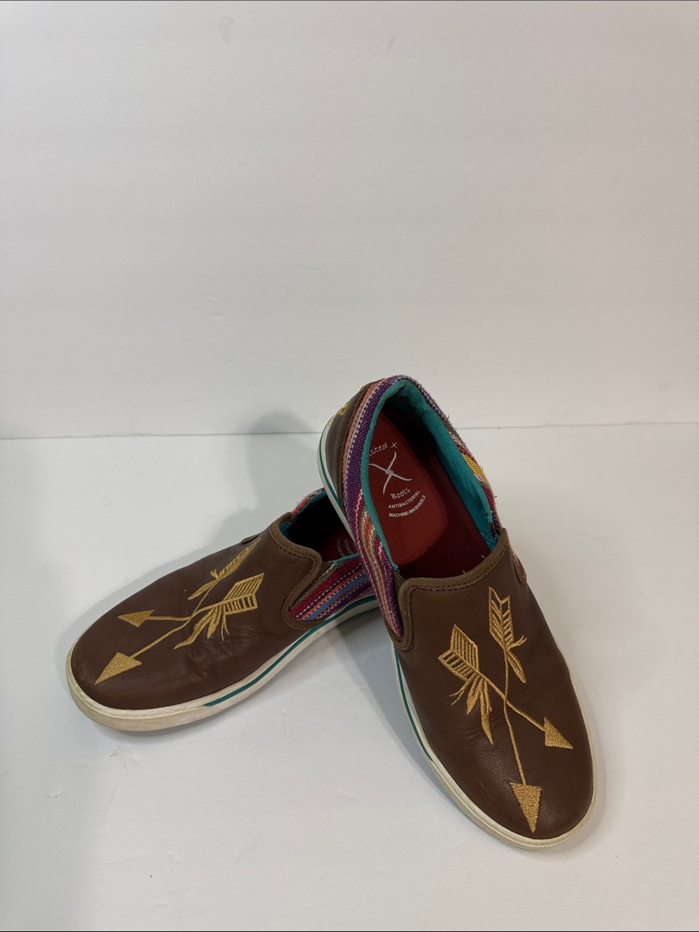 Twisted X Brown Leather Slip-On Sneakers with Gold Arrow Embroidery